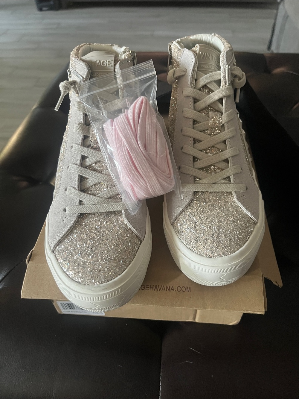 Vintage Havana Hailey High Glitter High-Top Sneakers - Champagne Washed glitter